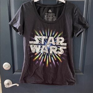 Star Wars Black T-Shirt with Glittery Colorful Logo- Size Large( runs small)